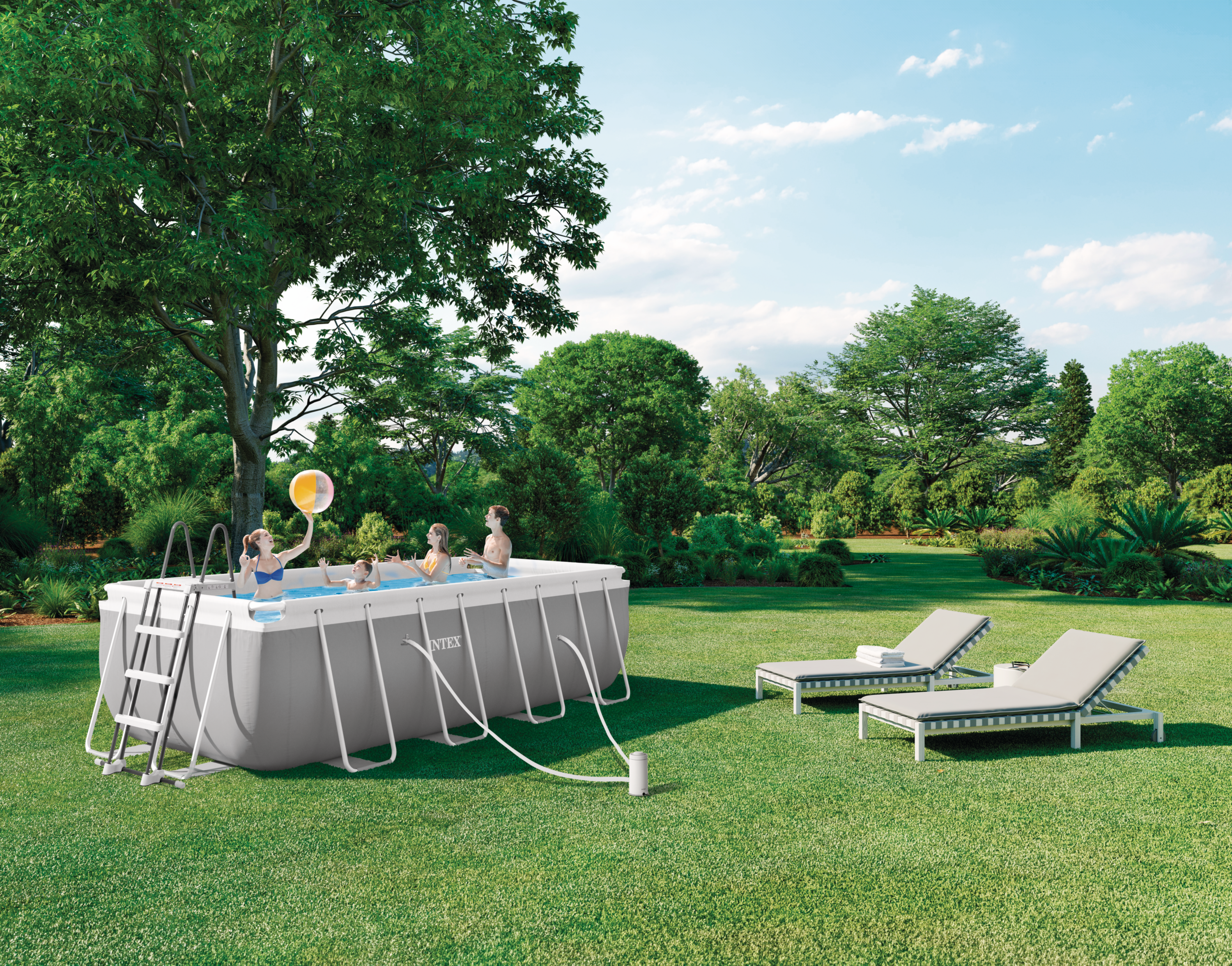 INTEX Piscina rectangulara cu cadru metalic Prism Frame Intex 26790NP, 400x200xH122 cm, include pompa cu filtru 28604 (2.006 l) si scara acces