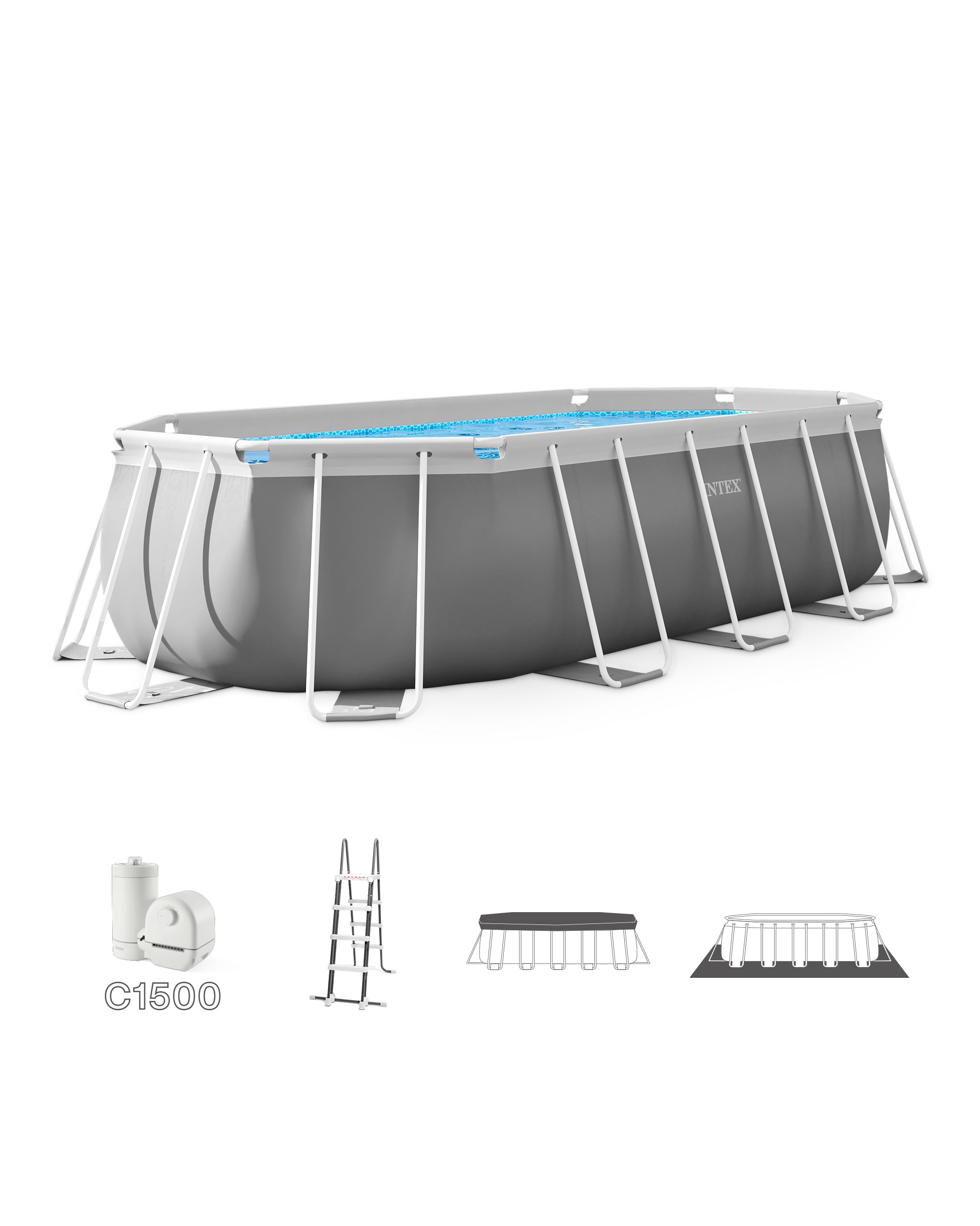 INTEX Piscina ovala Intex Prism cadru metalic, cu pompa de filtrare si scara inclusa, 5m x 2.74m x 1.22m, IX26796