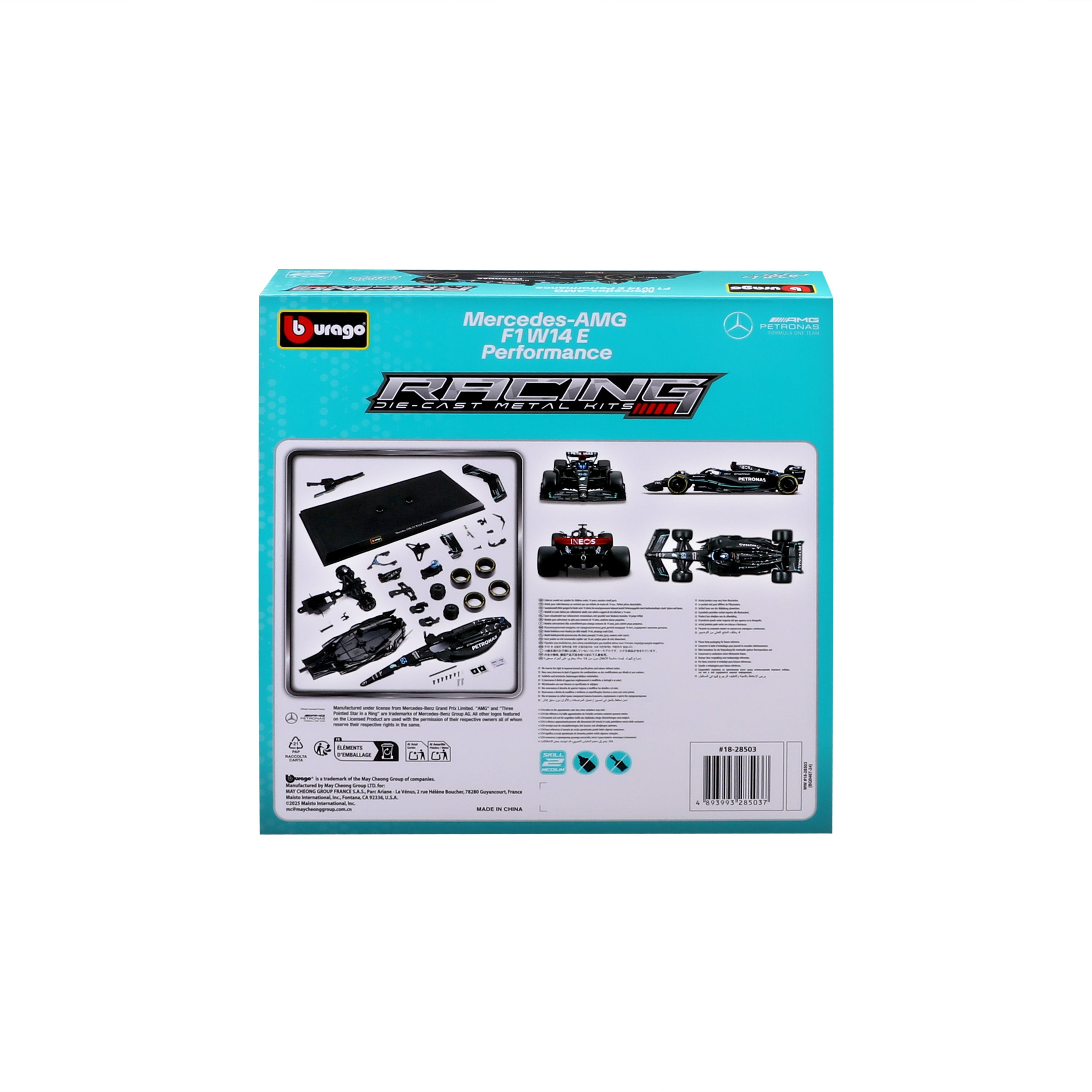 Macheta Bburago 1:24 Kit Model Formula-Cu Casca & Suport Din Plastic Mercedes Amg Petronas Team W14 Performance #63 George Russel Bb28503