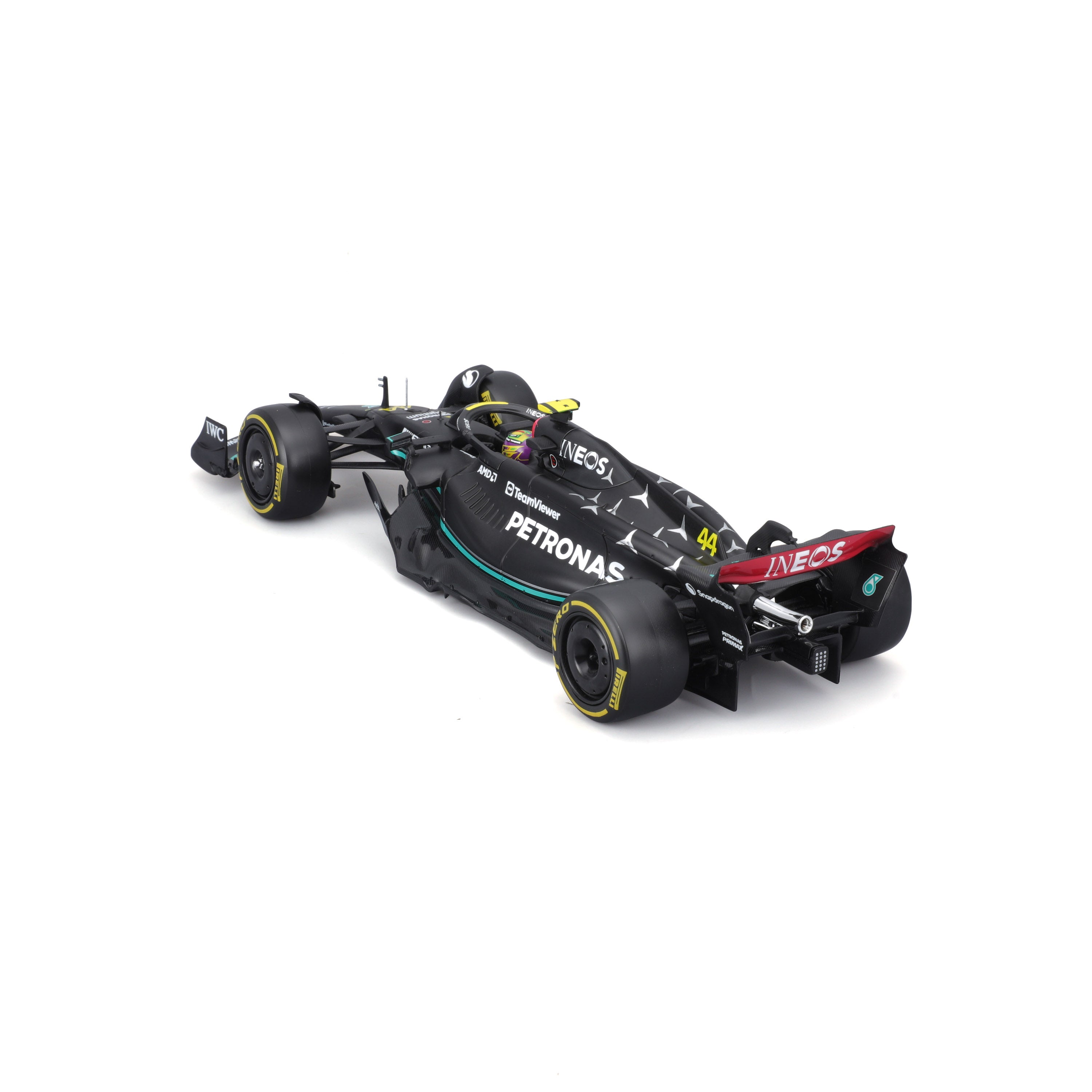 Macheta Bburago 1:24 Kit Model Formula-Cu Casca & Suport Din Plastic Mercedes Amg Petronas W14 E Performance #44 Lewis Hamilton Bb28506