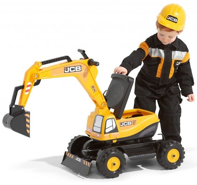 Excavator Falk pentru copii cu scaun si casca de deschidere, galben