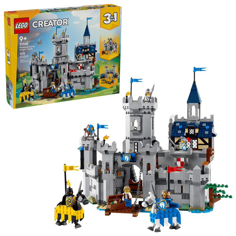 LEGO® Creator 3 in 1 - Castel medieval cu cai si cavaleri 31168, 1371 piese