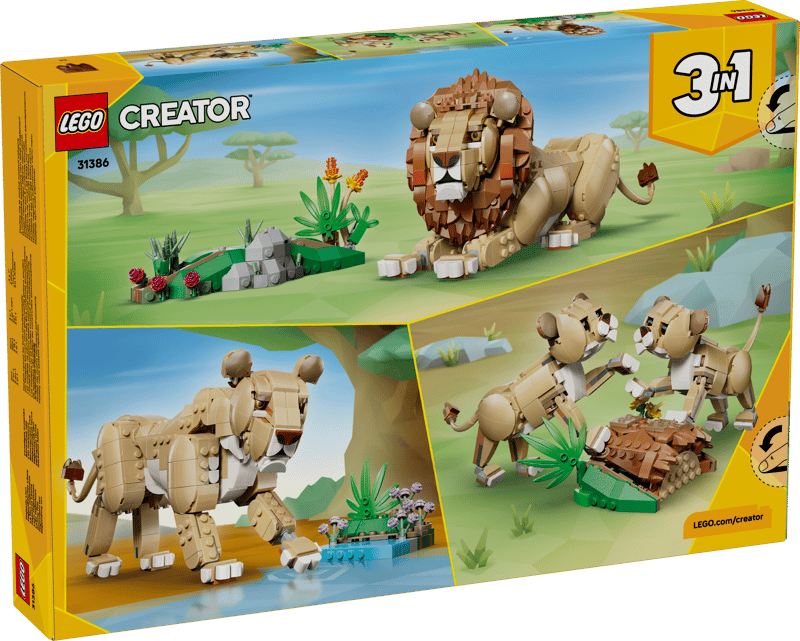 Set de constructie LEGO® Creator 3 in 1 Animale salbatice: Leu maiestuos 31386, Jucarii pentru Copii, Jucarii pentru Baieti si Fete, Idee de Cadou pentru Copii, 839 piese