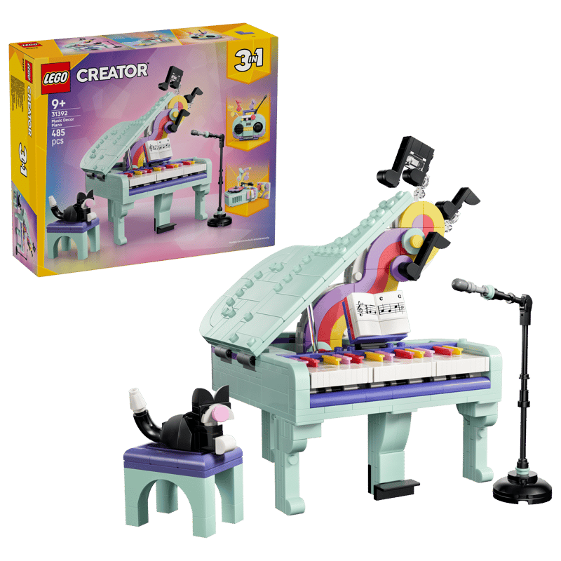 Set de constructie LEGO® Creator 3 in 1 Pian decorativ cu o pisica 31392, Jucarii pentru Copii, Jucarii pentru Fete si Baieti, Idee de Cadou pentru Copii, 485 piese