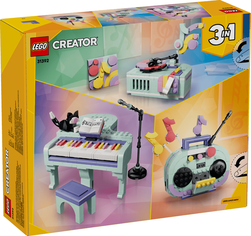 Set de constructie LEGO® Creator 3 in 1 Pian decorativ cu o pisica 31392, Jucarii pentru Copii, Jucarii pentru Fete si Baieti, Idee de Cadou pentru Copii, 485 piese