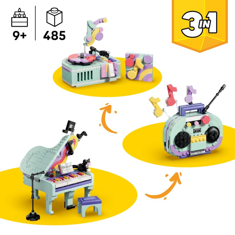 Set de constructie LEGO® Creator 3 in 1 Pian decorativ cu o pisica 31392, Jucarii pentru Copii, Jucarii pentru Fete si Baieti, Idee de Cadou pentru Copii, 485 piese
