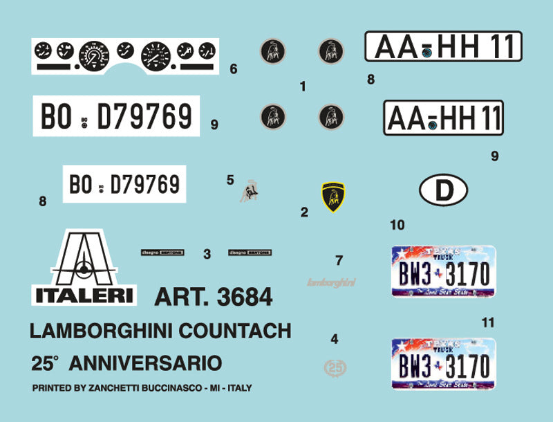 Automacheta Italeri, Lamborghini Countach 25th Anniversary, set de asamblare IT3684S