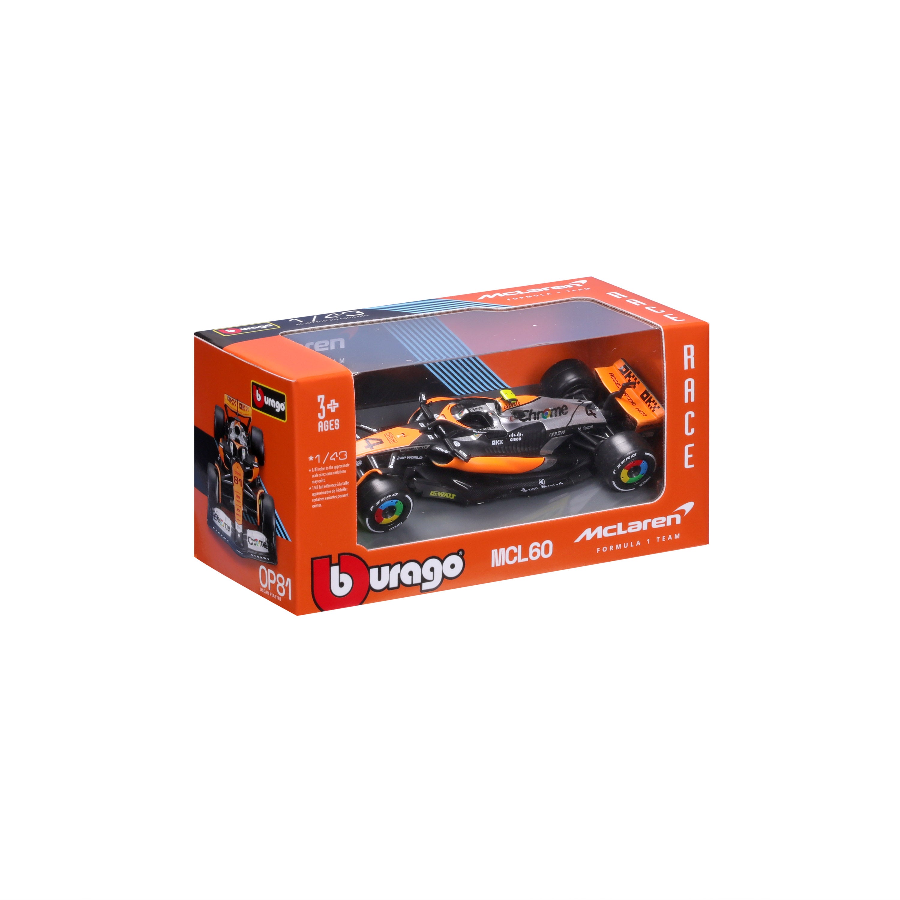 MACHETA BBURAGO FORMULA 1 1/43 RACE - McLaren F1 Team MCL60 (2023) #4 Lando Norris BB38087/4
