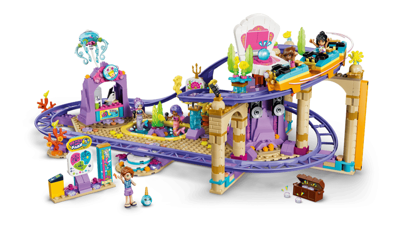 Set de constructie LEGO® Friends Roller-coaster cu sirene 42703, Jucarii pentru Copii, Jucarii pentru Fete si Baieti, Idee de Cadou pentru Copii, 864 piese