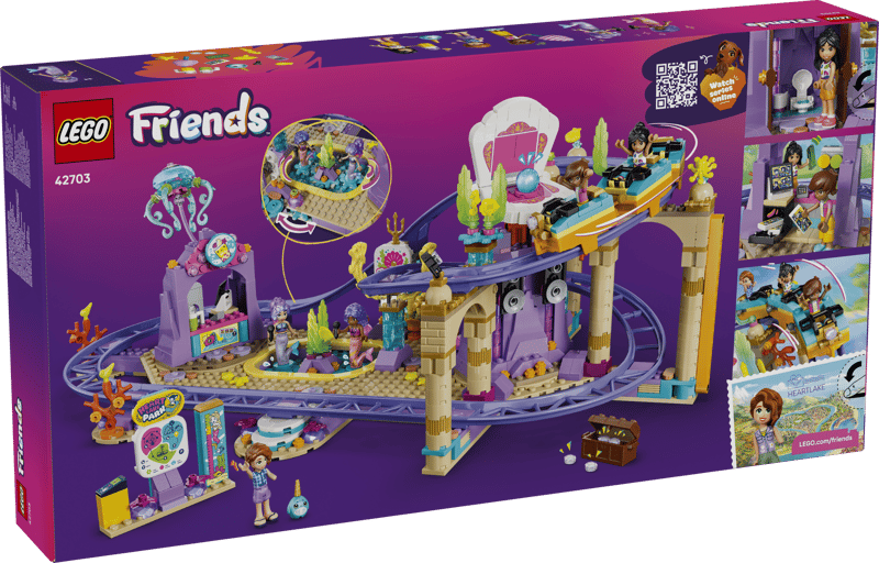 Set de constructie LEGO® Friends Roller-coaster cu sirene 42703, Jucarii pentru Copii, Jucarii pentru Fete si Baieti, Idee de Cadou pentru Copii, 864 piese