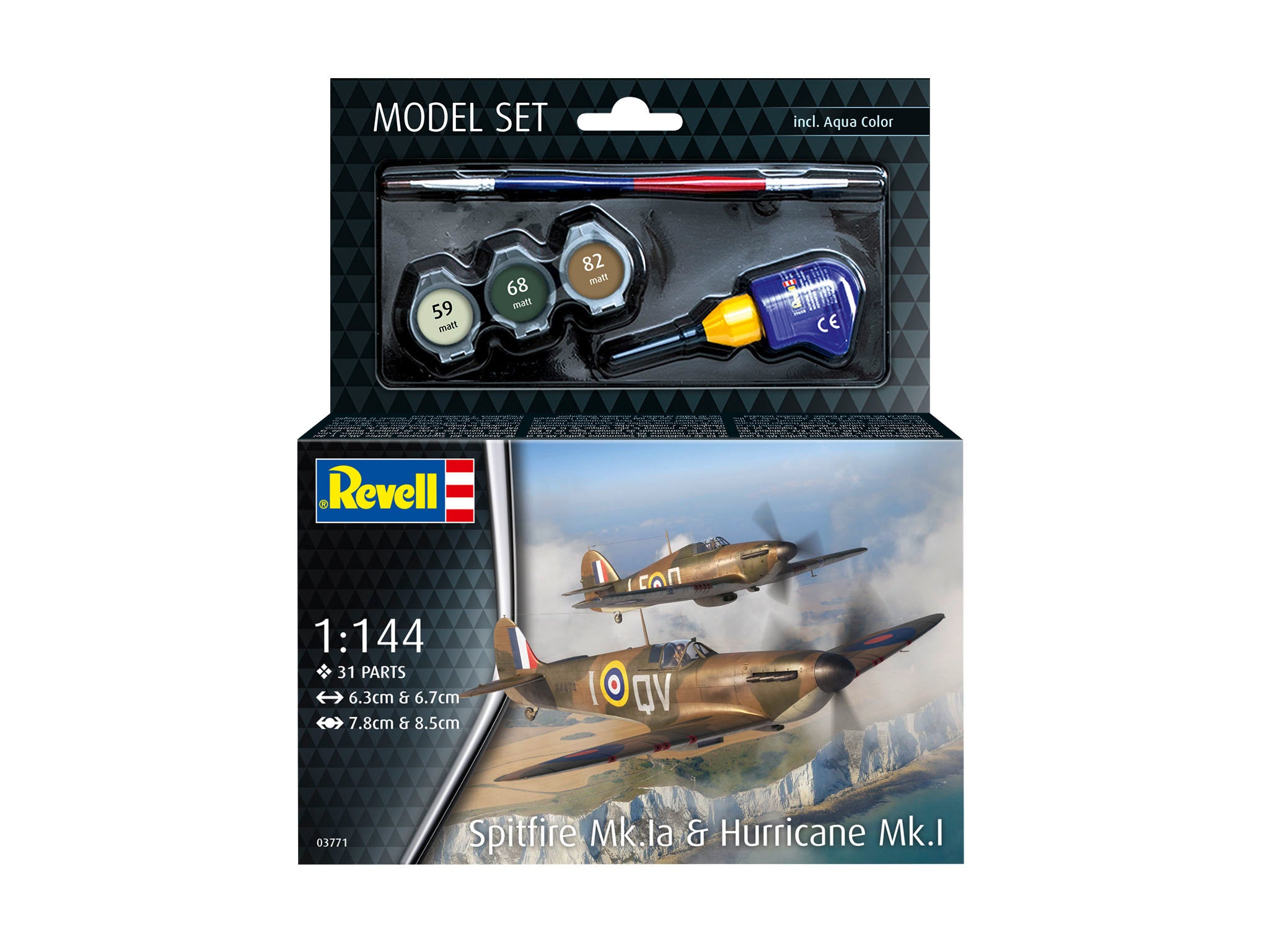 Avion Revell Model Set Spitfire Mk.Ia Hurricane Mk.I Scara 1:144 Rev63771