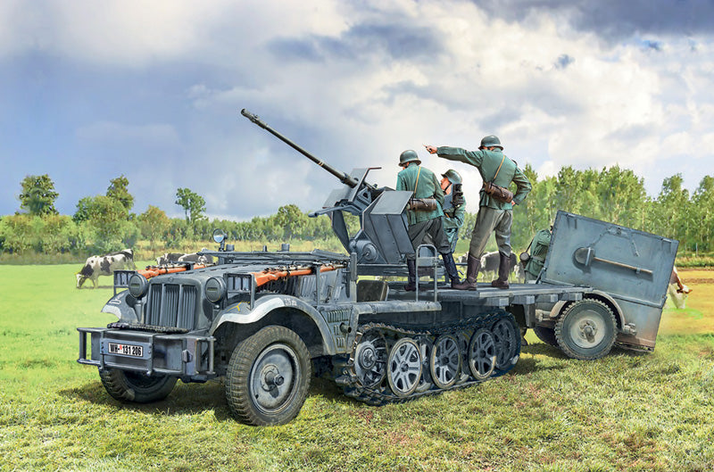 Macheta militara de construit Vehicul Sd. Kfz. 10/4 with FlaK 30  Scara 1:35 Italeri 6395