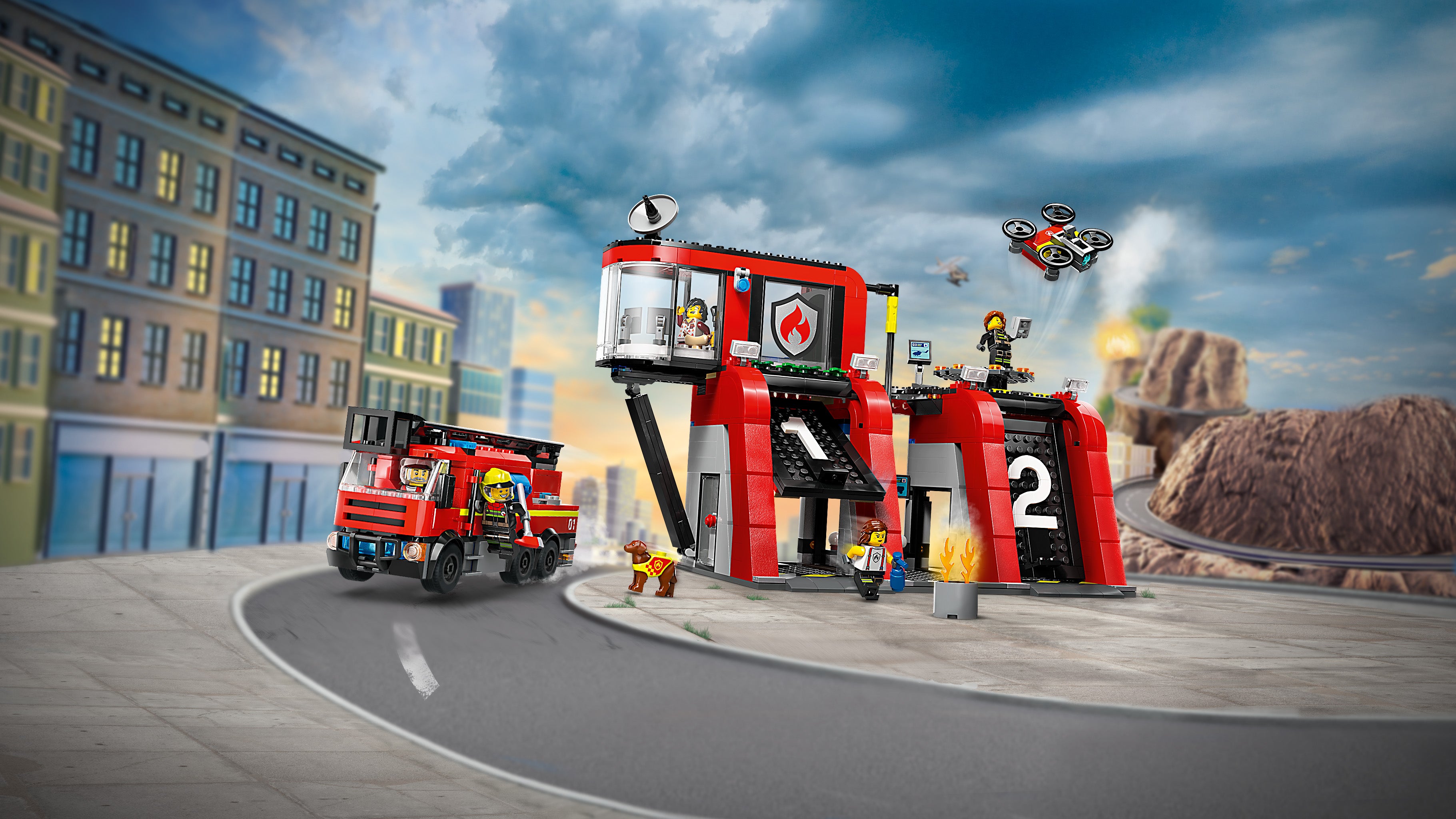 LEGO® City - Statie si camion de pompieri 60414, 843 piese