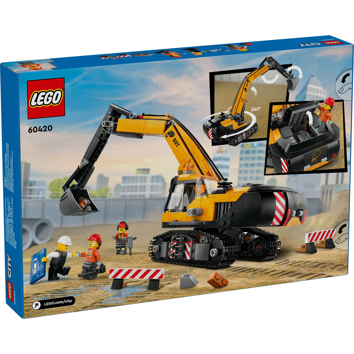 LEGO® City - Excavator galben de constructii 60420, 633 piese