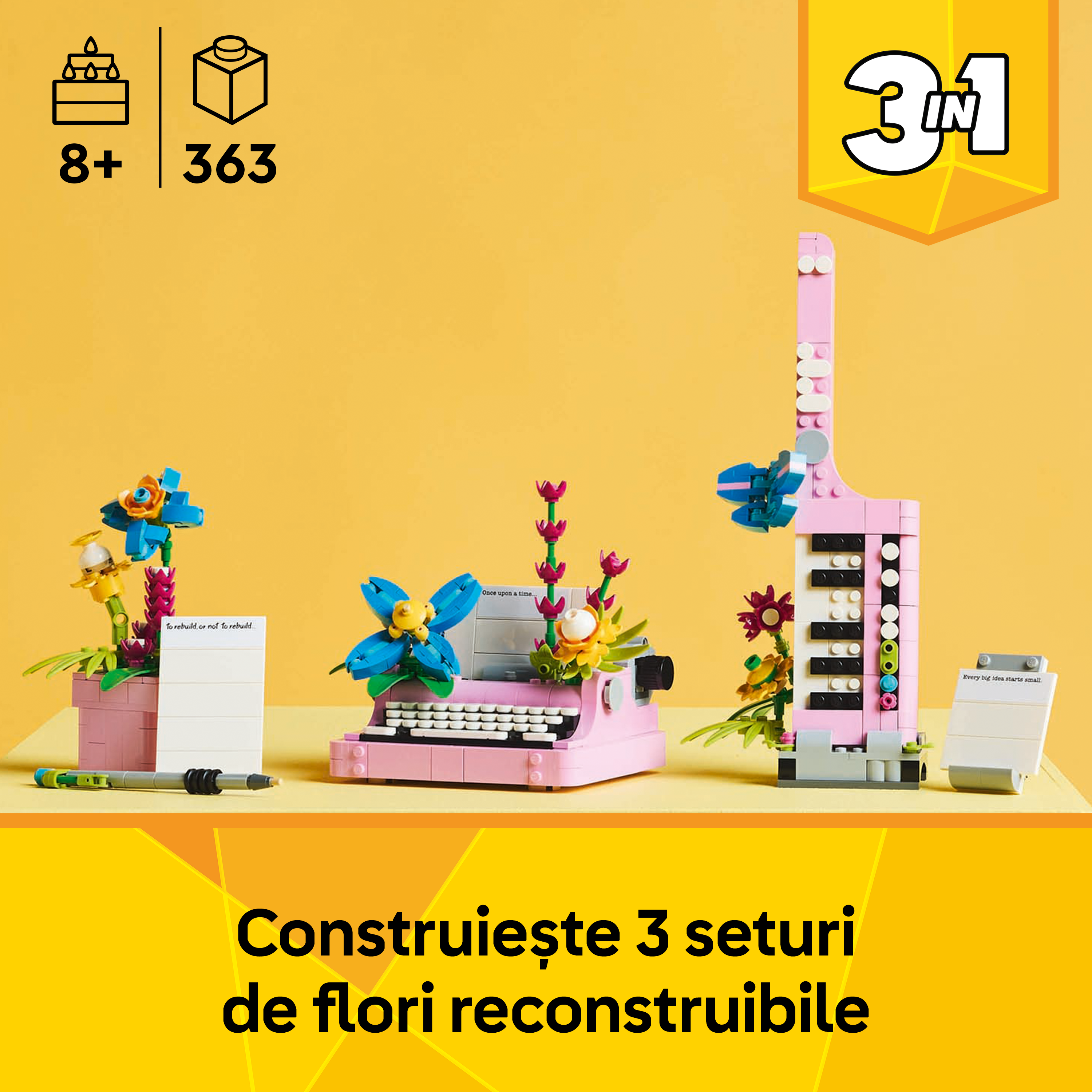 LEGO® Creator 3 in 1 - Masina de scris cu flori 31169, 363 piese