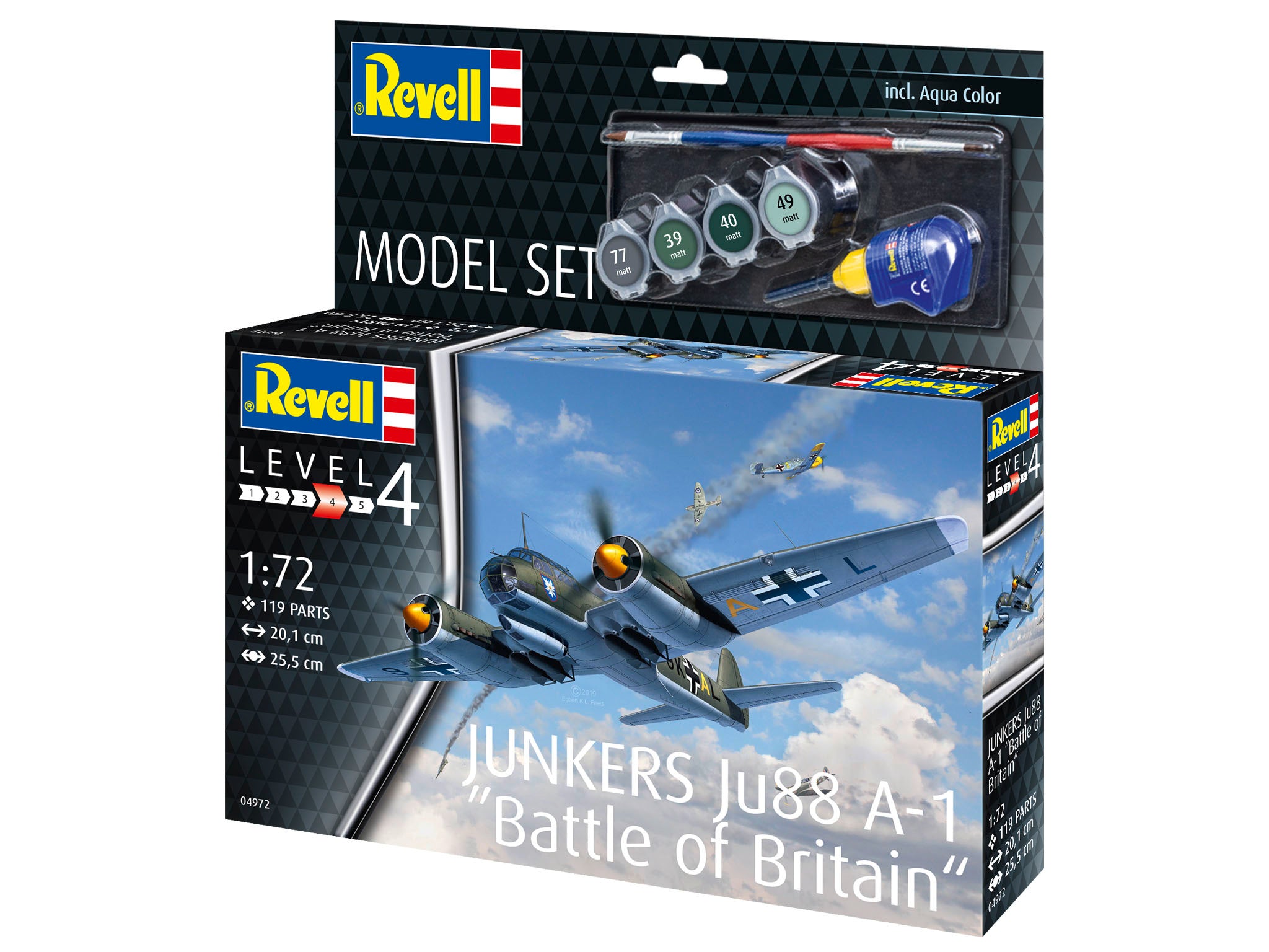 Model aeronautic Junkers Ju88 A-1 Battle of Britain Revell, detalii cockpit, dimensiuni 384x365mm, blister 64972