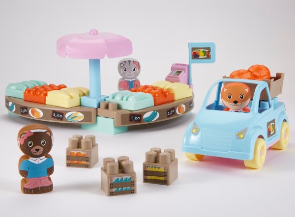 Joc de Construit Ecoiffier Piata Twee Pop Abrick cu Masina si 3 Figurine 3018