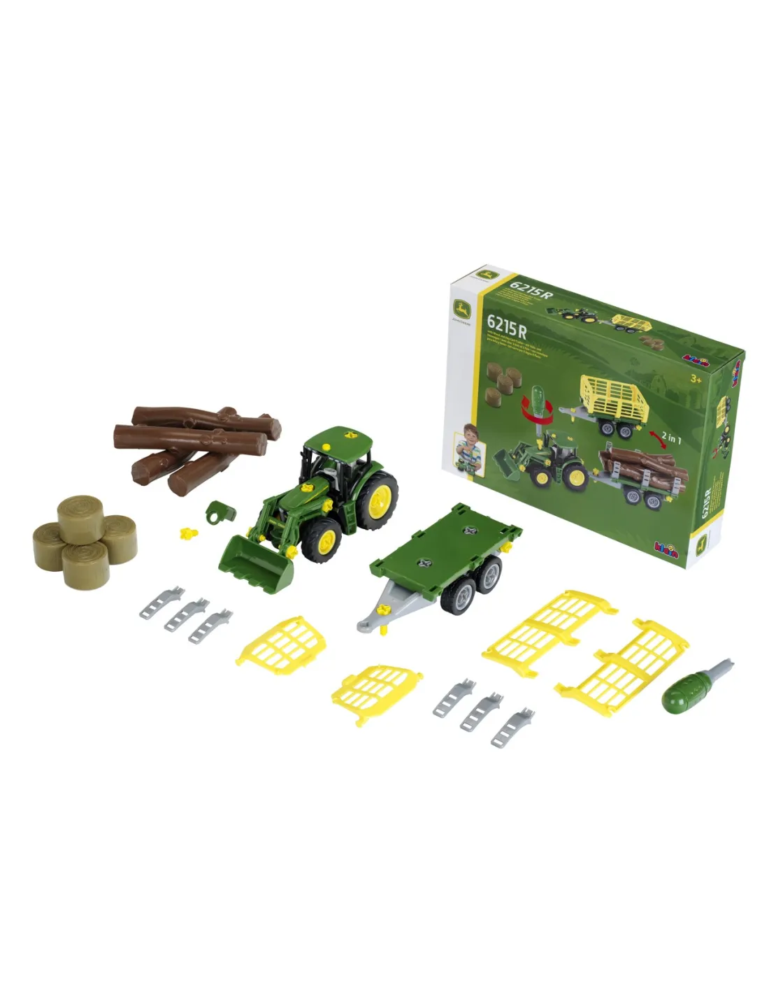 Tractor John Deere cu carucior de lemn si fan