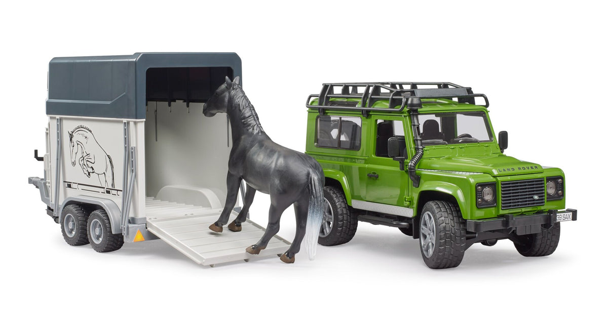 Masina Bruder Leisure Time - Land Rover Defender, cu remorca si cal 02592