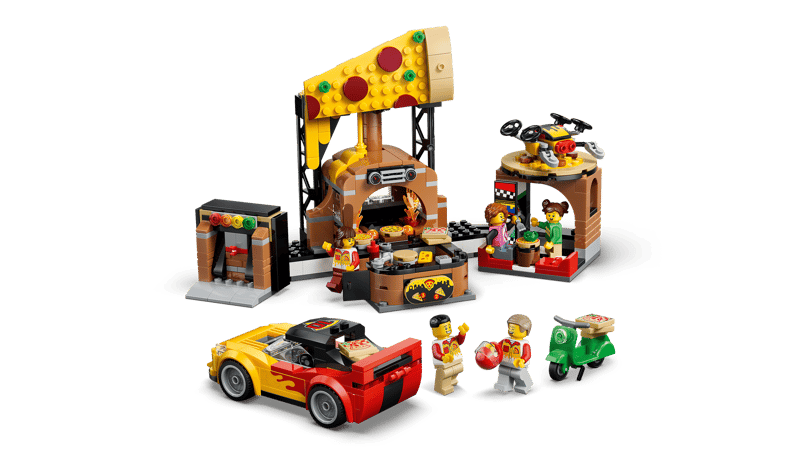 Set de constructie LEGO® City Experienta livrarii de pizza cu vehicule 60496, Jucarii pentru Copii de 6+ ani, Jucarii pentru Baieti si Fete, Idee de Cadou pentru Copii
