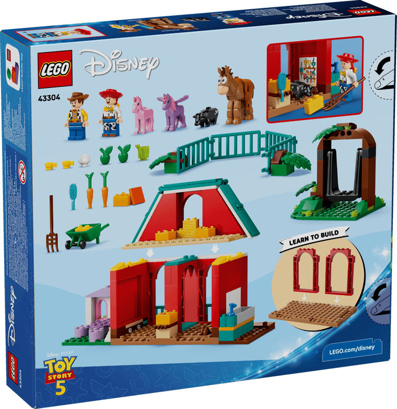 Set de constructie LEGO® Disney si Pixar - Povestea jucariilor 5 Ferma de cai a lui Blaze 43304, Jucarii pentru Copii, Jucarii pentru Baieti si Fete, Idee de Cadou pentru Copii, 209 piese