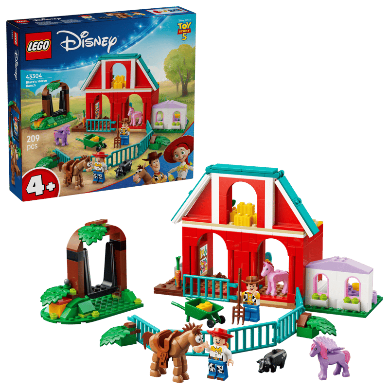 Set de constructie LEGO® Disney si Pixar - Povestea jucariilor 5 Ferma de cai a lui Blaze 43304, Jucarii pentru Copii, Jucarii pentru Baieti si Fete, Idee de Cadou pentru Copii, 209 piese