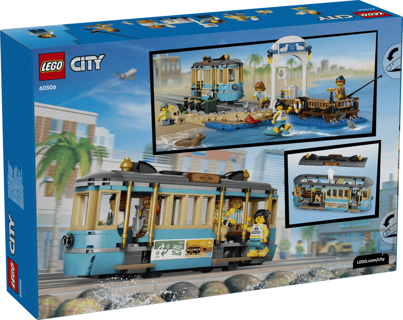 Set de constructie LEGO® City Tramvai de plaja clasic 60506, Jucarii pentru Copii de 7+ ani, Jucarii pentru Baieti si Fete, Idee de Cadou pentru Copiii Pasionati de Trenuri de Jucarie