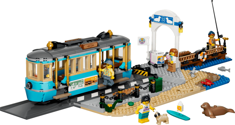 Set de constructie LEGO® City Tramvai de plaja clasic 60506, Jucarii pentru Copii de 7+ ani, Jucarii pentru Baieti si Fete, Idee de Cadou pentru Copiii Pasionati de Trenuri de Jucarie