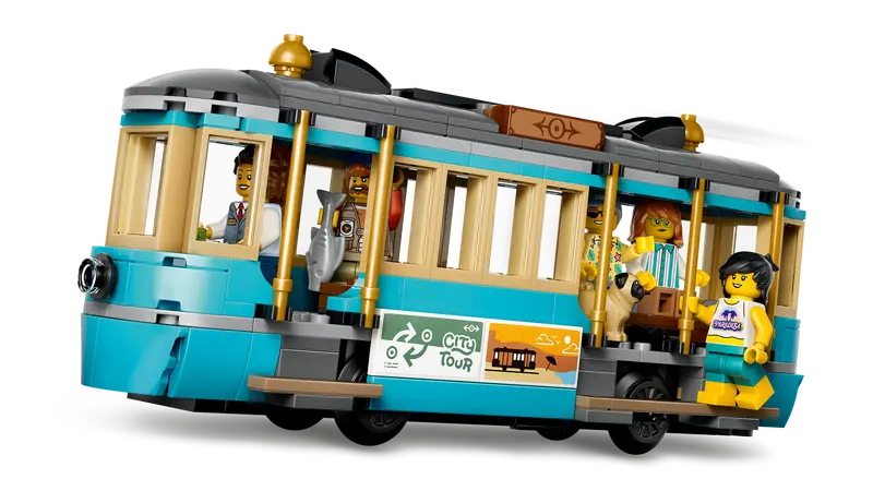 Set de constructie LEGO® City Tramvai de plaja clasic 60506, Jucarii pentru Copii de 7+ ani, Jucarii pentru Baieti si Fete, Idee de Cadou pentru Copiii Pasionati de Trenuri de Jucarie
