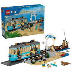 Set de constructie LEGO® City Tramvai de plaja clasic 60506, Jucarii pentru Copii de 7+ ani, Jucarii pentru Baieti si Fete, Idee de Cadou pentru Copiii Pasionati de Trenuri de Jucarie