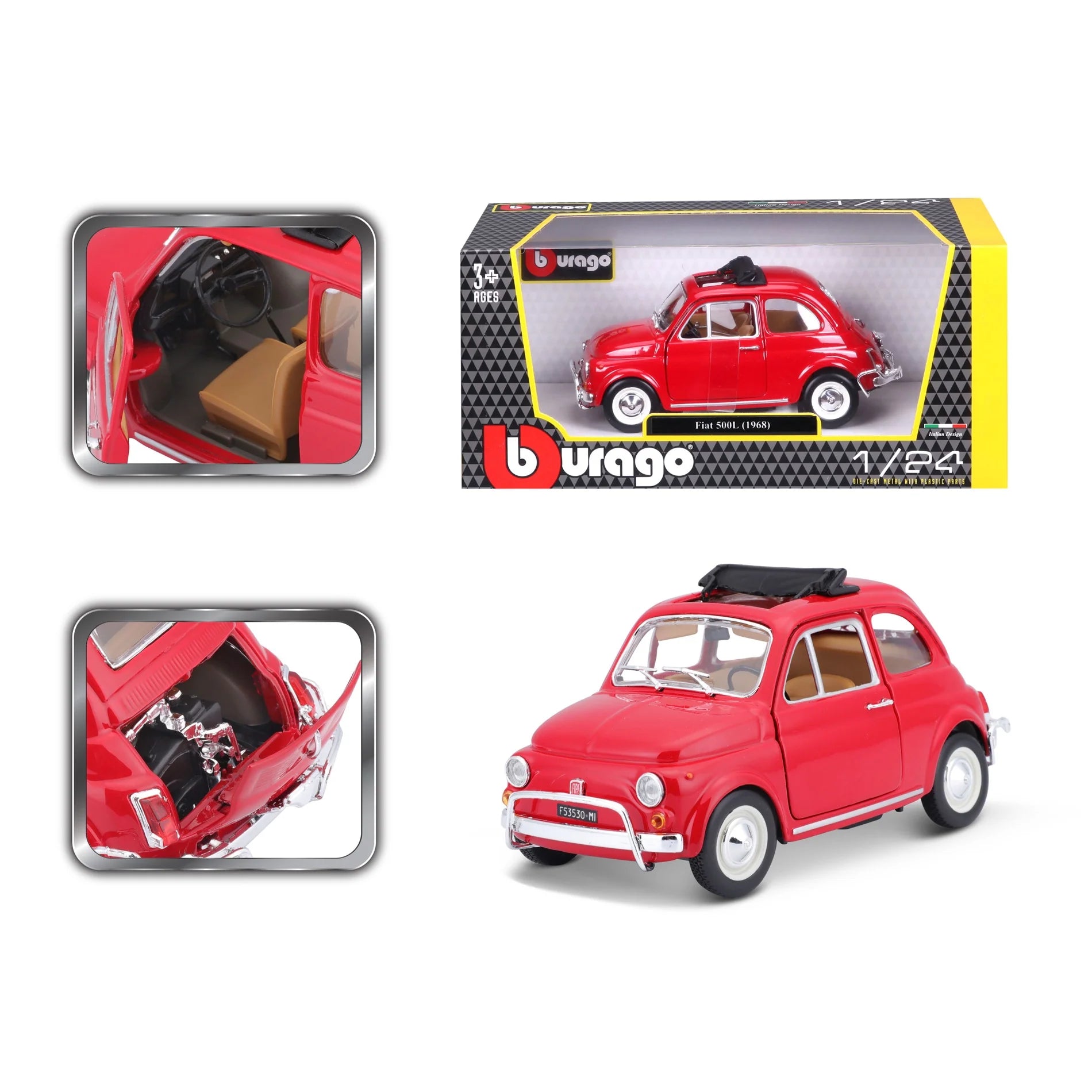 Macheta Masinuta Bburago 1:24 Fiat 500L 1968 Rosu, BB20001-22099