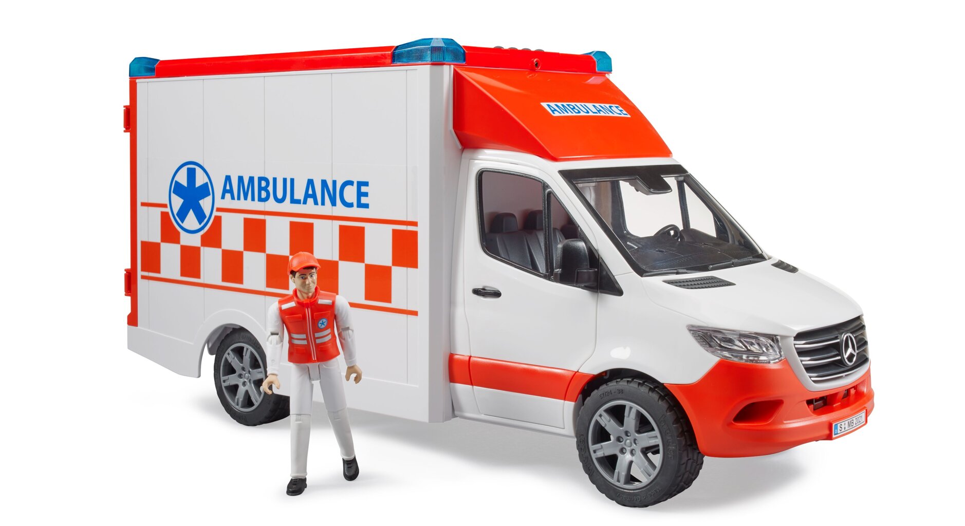 Ambulanta Bruder - Mercedes Benz, cu sofer si sirena, 1:16 02676