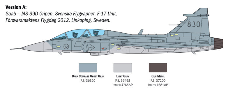 Macheta aeromodel de construit Avion JAS-39D Gripen twin seater Scara 1:48 Italeri 2664
