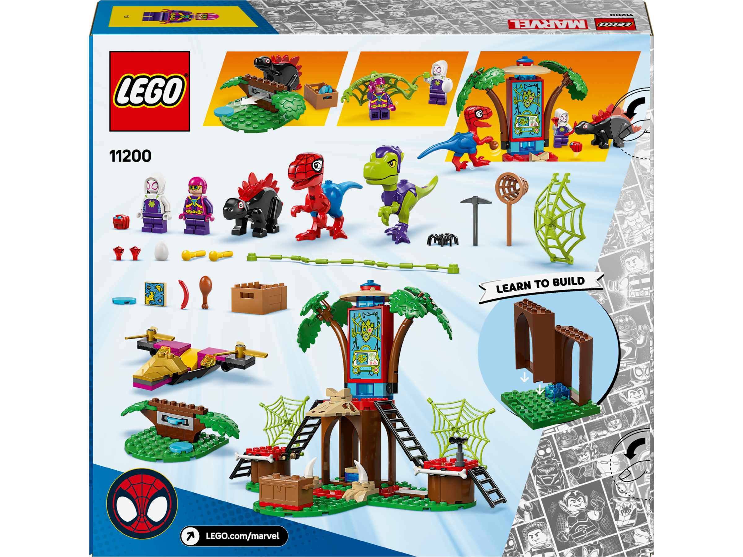 LEGO® Spidey - Infruntarea dintre dinozaurii Spidey si Gobby la casa-sediu din copac 11200, 143 piese